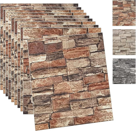 Yutianli 10PSC 3D Wall Panels Peel and Stick Faux Brick Wall Panels Self-Adhesive 3D Brick Wallpaper Foam Stone Wall Panel