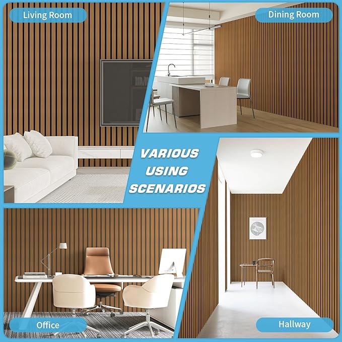 Art3d 4-Pack Glue-On Six-Grid Wainscoting Panel for Interior Wall Decor - 104 x 12 Inch Polystyrene Ultralight Slim Slat Wall Panels for Living Room Bedroom, Rosewood