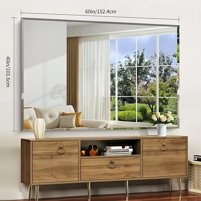 60x40 Large Beveled Mirror, Frameless Beveled Bathroom Mirrors for Over Sink, Upgraded Shatterproof Beveled Frameless Vanity Mirror for Bathroom,Bedroom,Living Room and Entryway