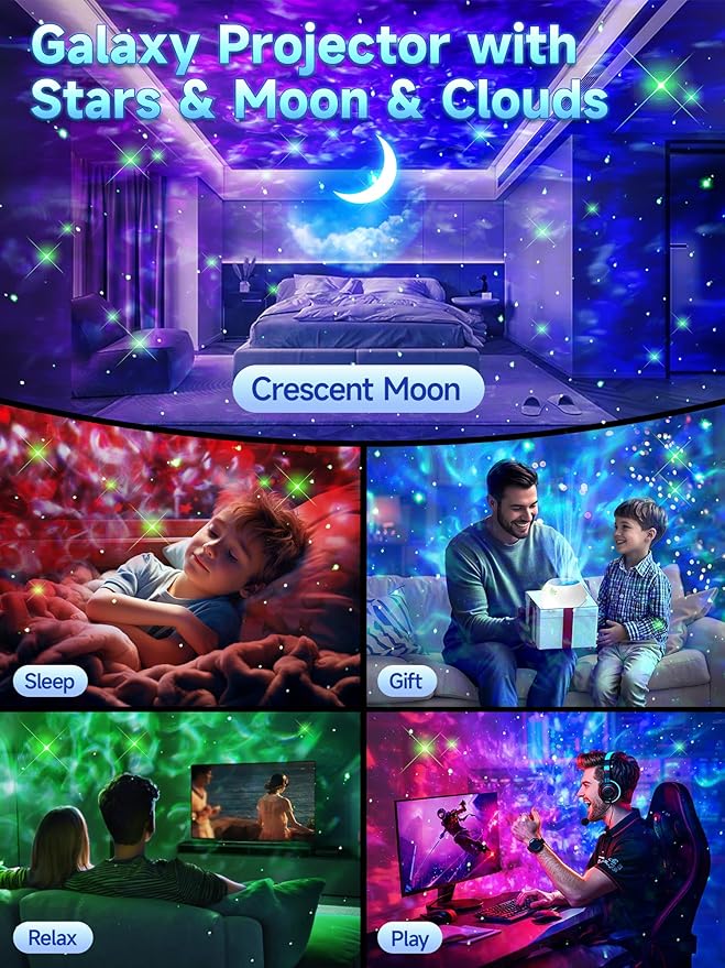 One Fire Galaxy Light Projector, 42 Colors Star Projector Galaxy Light+Moon+Clouds, Unique Rhythm Mode, Dimmable+Remote Control Starlight Projector, Adults, Kids