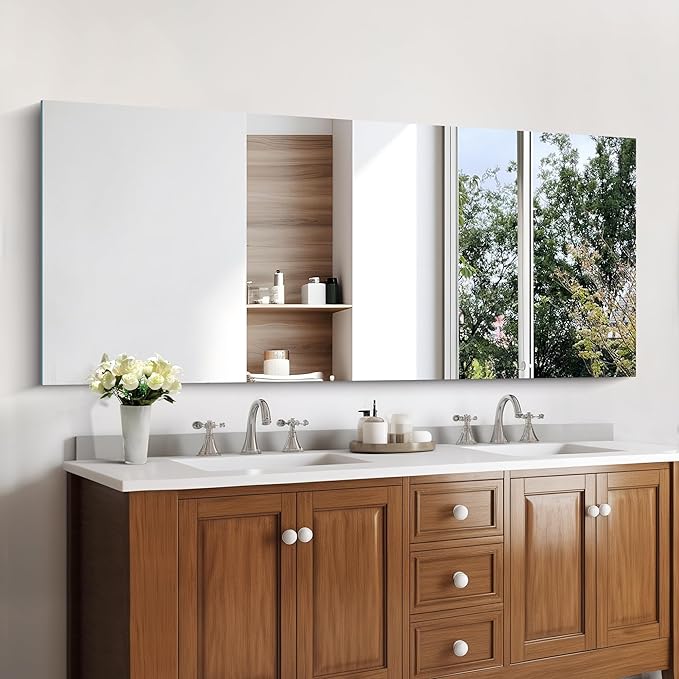 KOCUUY Frameless Mirror, 60"x24" Large Bathroom Mirror for Over Sink, Unframed Mirrors for Wall Upgraded Shatterproof Design, Modern Decorative for Bedroom, Living Room, Entryway