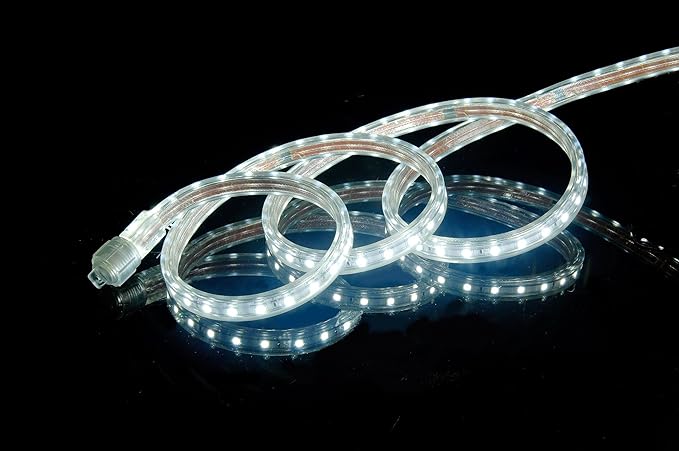 CBConcept UL Listed, 20 Feet,Super Bright 5400 Lumen, 6000K Pure White, Dimmable, 110-120V AC Flexible Flat LED Strip Rope Light, Commercial Grade, Indoor Outdoor use, Ready to plug n shine