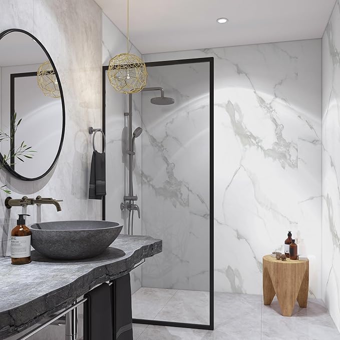 Marble Peel and Stick Waterproof Wall Paneling, 118" x 47" Carrara White Glossy Finish Self-Adhesive Backsplash Tile Vinyl Wall Panel for Kitchen Bathroom Wall Decor, Covers 38.75 Sq. Ft.