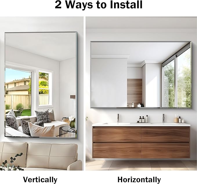 60x40 Large Beveled Mirror, Frameless Beveled Bathroom Mirrors for Over Sink, Upgraded Shatterproof Beveled Frameless Vanity Mirror for Bathroom,Bedroom,Living Room and Entryway