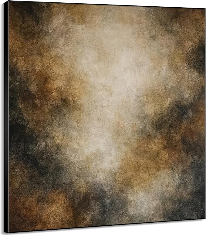 46"x46" XL Framed Wall Art - Neutral Abstract Brown and Beige Cloud-Like Painting Minimalist Foggy Forest Tranquil (Frame Assembly Required)