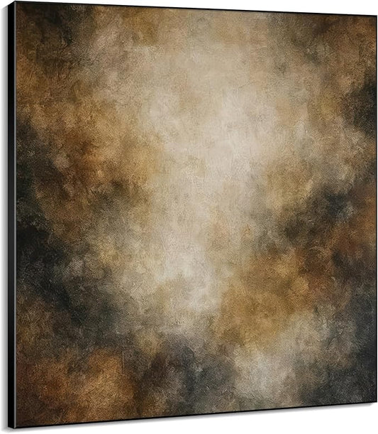 72"x72" XL Framed Wall Art - Neutral Abstract Brown and Beige Cloud-Like Painting Minimalist Foggy Forest Tranquil (Frame Assembly Required)