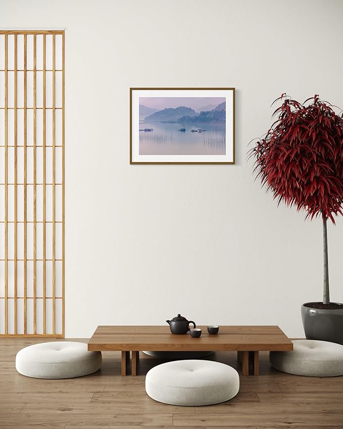 Oriental Beauty: Stunning Feng Shui Landscape Wall Art Prints for Home Decor in 3 Sizes (Misty Reflections: Serenity on a Mountain Lake, 24" x 36")
