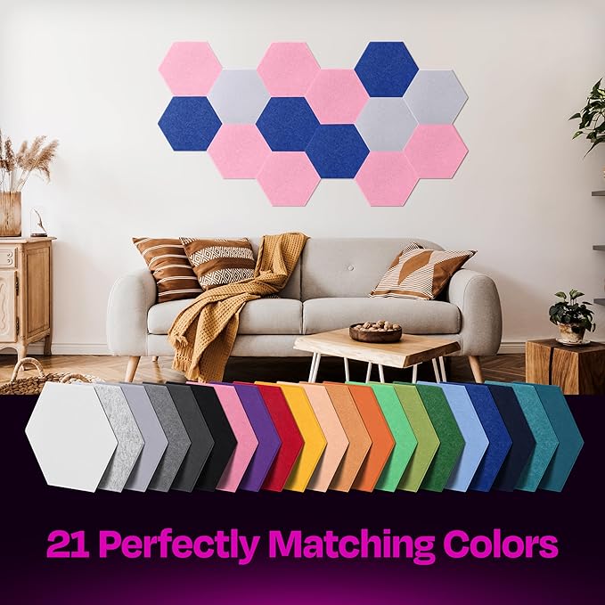 Acoustic Panels 12-Pack Soundproof Wall Panels 12"X10.4"X0.4" Sound Panels High Density Sound Dampening Panels - [Chic Pink Hexagon]