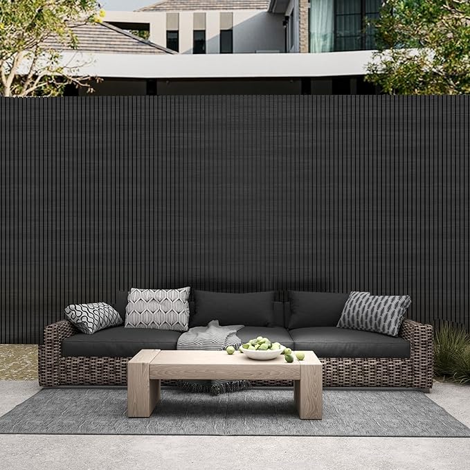 mondaria Wood Slat Wall Panel for Wall Décor, 3D Wood Plastic Composite Decorative Paneling for Outdoor Accent Wall Decor - 96 x 6.3 Inch (10 PCS, Black)