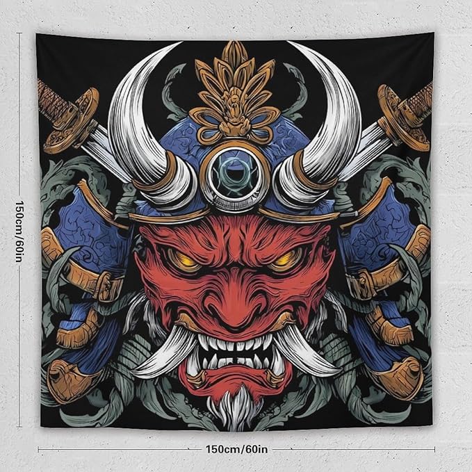 UUKXKUU Oriental Retro Mask Symmetry Samurai Tapestry Large Wall Art Backdrop Flag Wall Hanging Decor for Living Room Bedroom Dorm Office 60"×60"