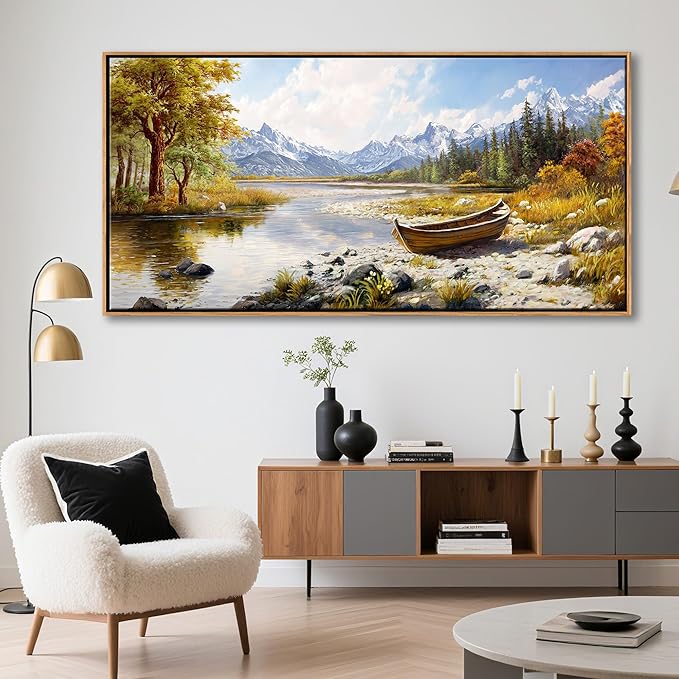 Mofutinpo Fall Mountain Landscape Wall Art - Nature Forest Canvas Art for Living Room, Bedroom & Dining Room - Framed Paintings for Wall Decor - Large Scenic Artwork for Home 29x58IN