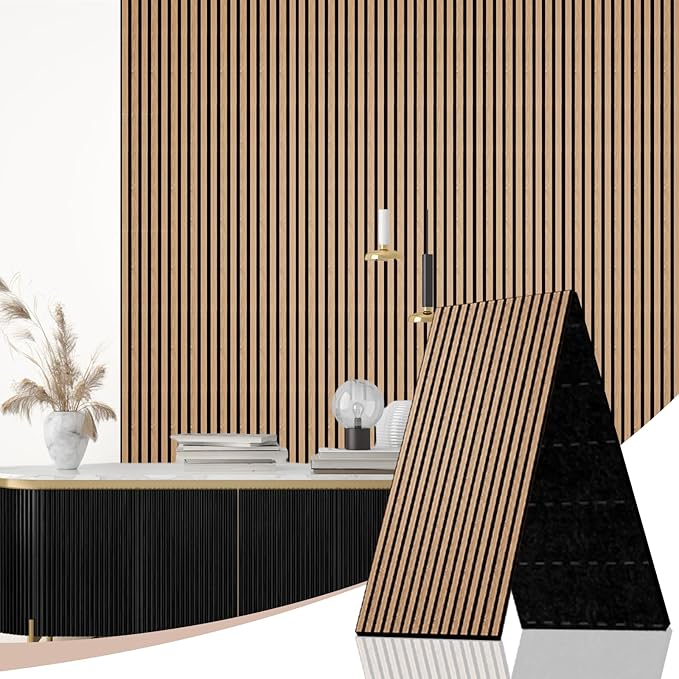 AKK-Stave Acoustic Wood Slat Wall Panels, Foldable Panels 94.5" X 23.6 "X 0.7" 15.5 ft² 3D Fluted Sound Absorbing Panel, for Interior Decoration (Olied Oak 16#)