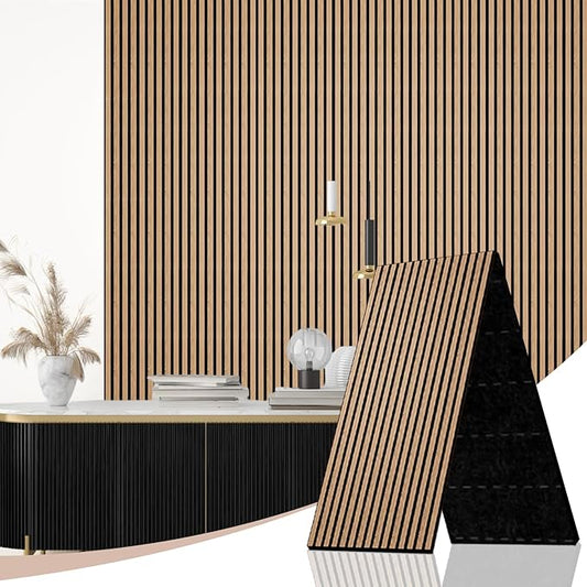 AKK-Stave Acoustic Wood Slat Wall Panels, Foldable Panels 94.5" X 23.6 "X 0.7" 15.5 ft² 3D Fluted Sound Absorbing Panel, for Interior Decoration (Olied Oak 16#)