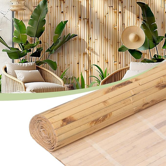 Bamboo Wall Panels for Interior Wall Decor（12"H x 96"L）Natural Wainscoting Panels Wall Paneling for Living Room Decor, Tiki Bar,Kitchen,Ceiling Tiles, Pole Wrap Wood Roll,Wall Decor for Bedroom