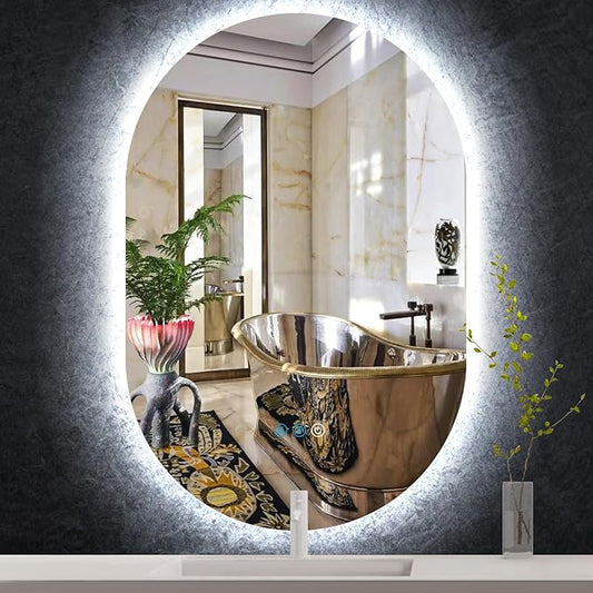 40 x 24 Inch Oval LED Backlit Mirror for Bathroom Salon Wall Horizontal/Vertical Mounted Antifog Smart Memory 3 Color 40 Inch Backlit Frameless LED Oval Lighted Vanity Mirror with Lights