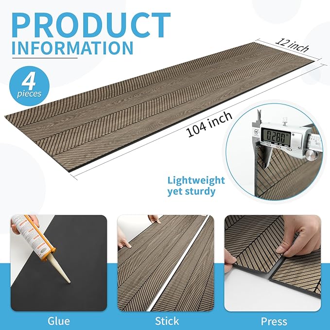 Art3d 4-Pack Glue-On Herringbone Wainscoting Panel for Interior Wall Decor - 104 x 12 Inch Polystyrene Ultralight Slim Slat Wall Panels for Living Room Bedroom, Mahogany