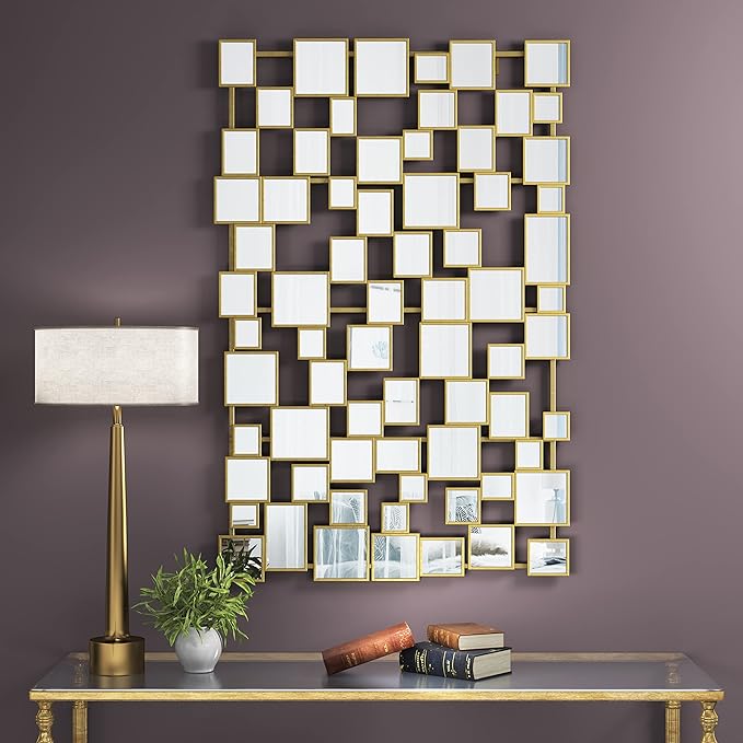 Large Modern Accent Wall Mirror for Living Room Gold 45×30 Inch Metal Framed Decorative Mirror for Entryway Bedroom Home Decor
