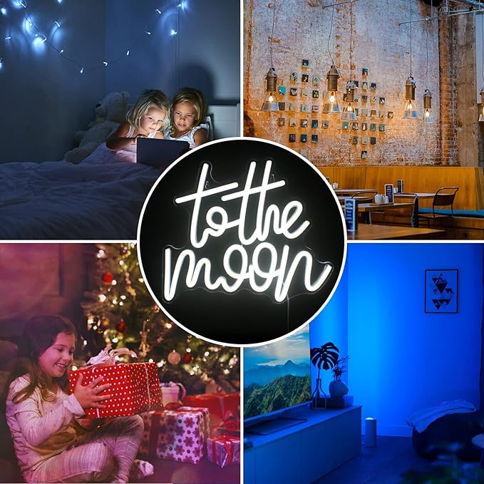 Looklight To The Moon Neon Sign Letters Led Signs White Neon Lights for Wall Decor Connectivity Light Up Moon Wedding Anniversary Home Birthday Decorations for Bedroom Gifts