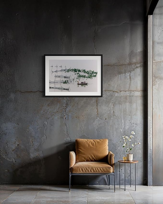 Oriental Beauty: Stunning Feng Shui Landscape Wall Art Prints for Home Decor in 3 Sizes (Tranquil Waters: Traditional Fishing Scene, 20" x 30")