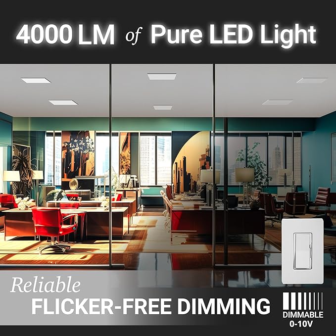 NUWATT 4 Pack, 2x2 LED Flat Panel Light, 120-277V, 3CCT 3000K/4000K/5000K Selectable, 4000LM, 40W, Internal Driver, 0-10V Dimmable, 2x2 FT Surface Mount Panel Light, 24x24 LED Ceiling Lights, 1" Thin
