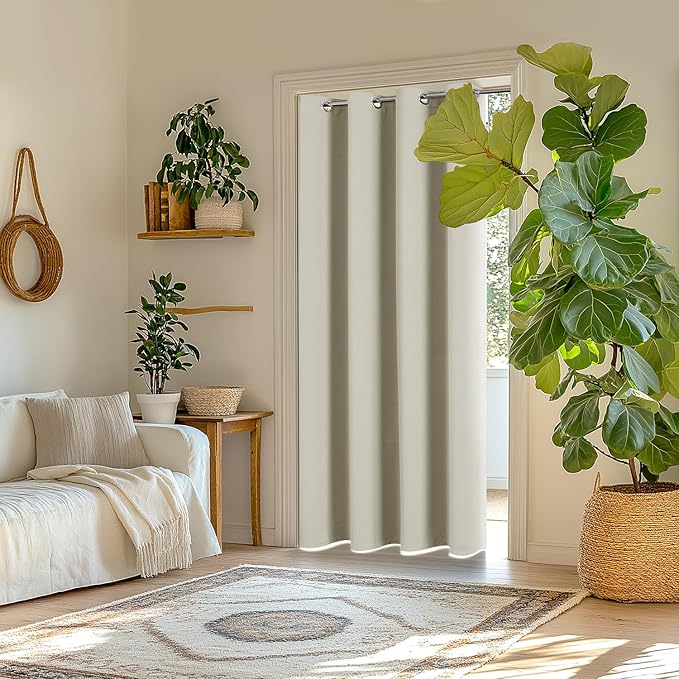 ChrisDowa Blackout Door Curtains for Doorway Privacy, Grommet Closet Curtains for Bedroom Closet Door, Thermal Insulated Temporary Doorway Cover Room Divider Drapes (1 Panel, Beige, 52 x 80 Inch)