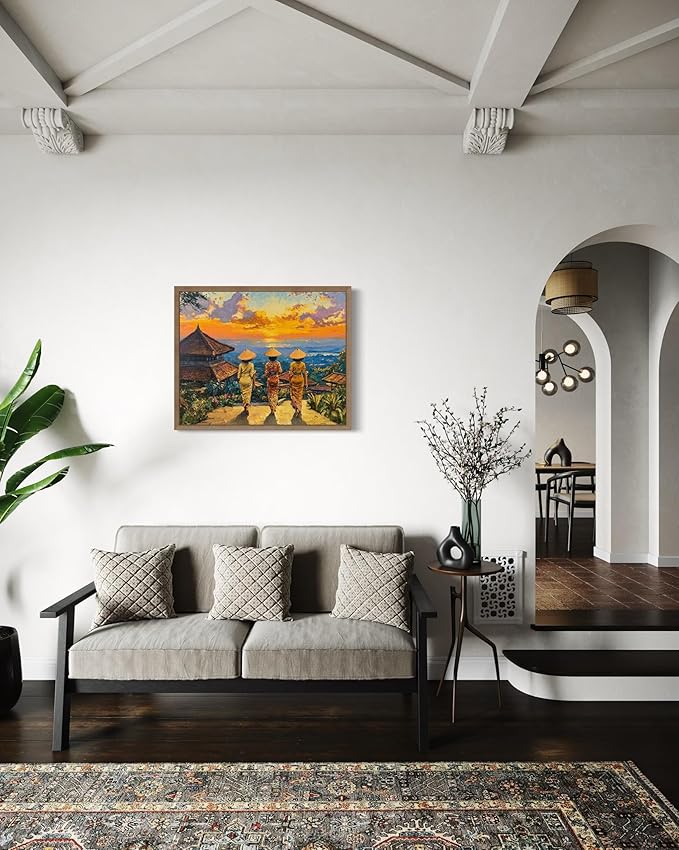 Indonesia Art Print Poster, Asia Oriental Countries Culture Wall Art Asian Paintings for Bedroom Bathroom Living Room Decor 97 (Indonesia, 24 x 36 inches, Wood Frame)