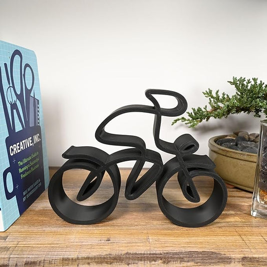 Bicycle & Cyclist Sculpture – Minimalist Decorative Accent for Cycling Enthusiasts & Modern Home Decor | Collectible Design (Road Cyclist Matte Black)