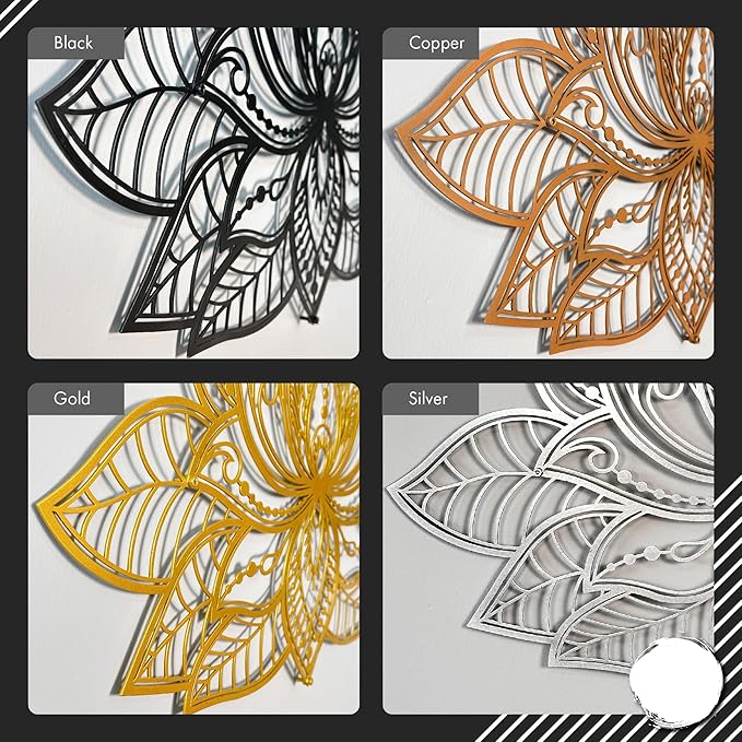 Colorfull Worlds Mandala Metal Wall Decor, Lotus Flower Meditation Room Decor, Minimalist Zen Garden Bohemian Gift for New Year (36" x 23" | 91 x 59 cm, Black)