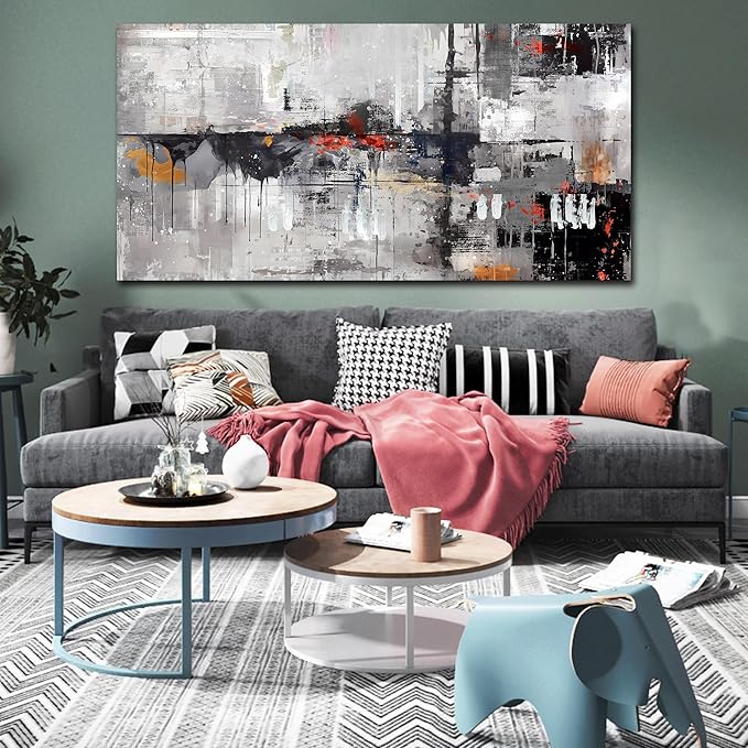 Abstract Wall-Art Canvas - Gray Wall Art for Living Room- Black and White Wall Decor Bedroom Office Pictures Size 29" x 59"