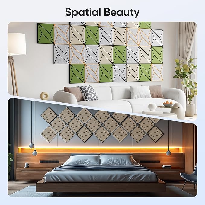 12 Pack 12" X 12" X 0.47" Acoustic Panels for Wall Sound Absorbing, Dual-Color P-Stripes Square Self-Adhesive Sound Panels, High Density Suitable for Multiple Scenarios(Black+LightBrown)