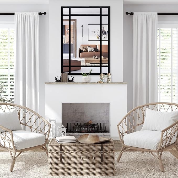 Black Rectangle Mirror, Farmhouse Decorative Wall Mirror for Entryway, Living Room, Bedroom, Hallway, Fireplace, Accent Wall Decor (Black1, 34" x 24")