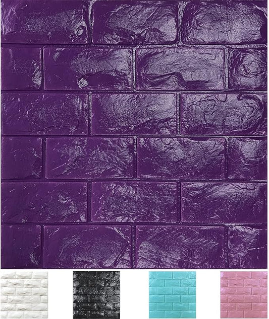 11PCS 3D Wall Panels Peel and Stick Faux Brick Wallpaper Purple Self Adhesive Foam Brick Paneling Faux Stone Wall Panels (11PCS, Purple)