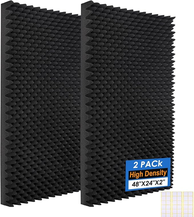 2 Pack Acoustic Panels,48X24X2 Inches Egg Crate Foam soundproof wall panels,sound proof foam panels for walls, noise dampening panels,Sound Panels, Studio Foam for Wall and Ceiling