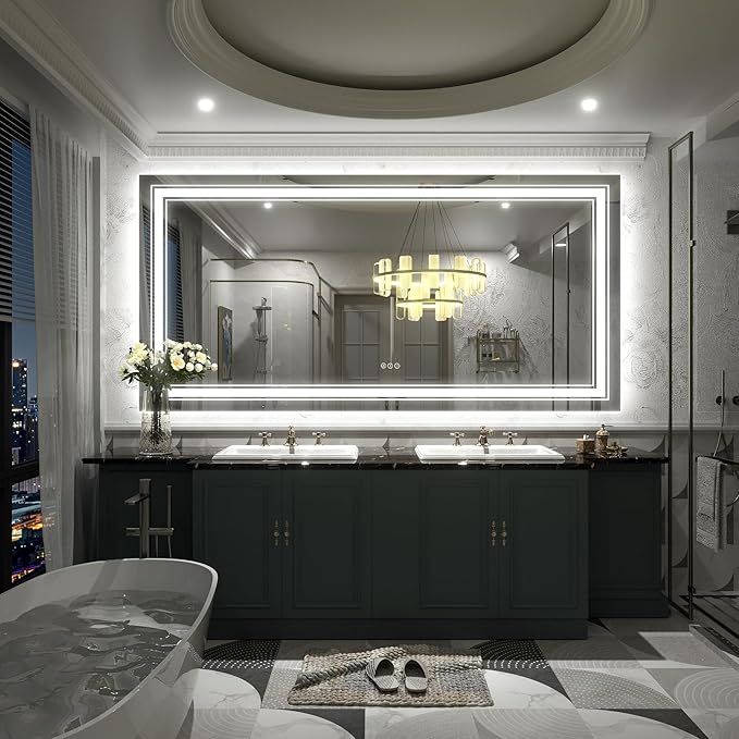 LED Bathroom Mirror for Wall 72x40, Large Lighted Vanity Mirror with Lights, Dimmable, Anti-Fog, Shatter-Proof, Front Lights and Backlit(ETL Listed)