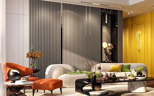 94" x 24" Acoustic Wood Slat Wall Panels – Modern Decorative Soundproof Panels for Walls & Ceilings, Premium Noise-Reducing Wood Paneling for Home & Office (Set of 10) (Space Grey)