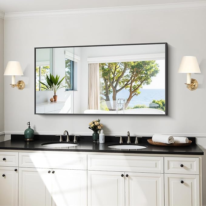 KOCUUY Black Bathroom Mirror, 24x48 Inch Rectangle Mirror for Over Sink, Modern Decorative Wall Mirror for Bedroom Living Room Bathroom, Hang Horizontal/Vertical