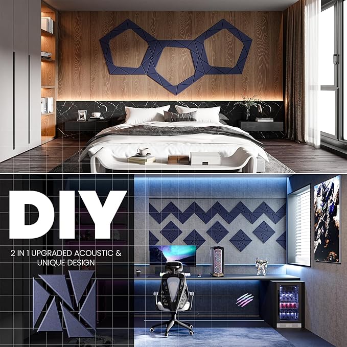 22 pack Acoustic Panels With Self-Adhesive, 12"X 12"X 0.4"Sound Proof Foam Panels, Sound Panels High Density, Soundproof Wall Panels for Home Studio Office-Dark Blue