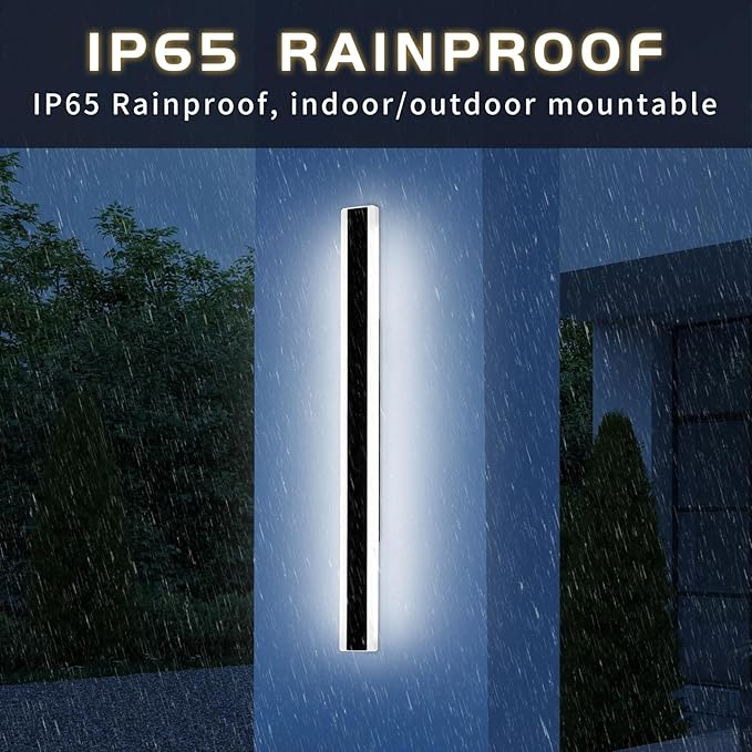 Mikeru 47.2inch Long Led Wall Light, 6000k Cool White Modern Outdoor Wall Light Ip65 Waterproof Black Acrylic Porch Exterior Lighting Fixtures, Exterior Wall Mount Lights for Garage Front Door