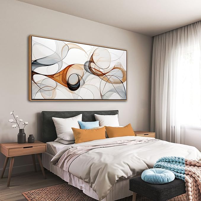 KLAKLA Modern Abstract Gray and Brown Designs - Colorful Curves and Translucent Medium - Frame Wall for Living Room Office Wall Decor Picture Artwork for walls