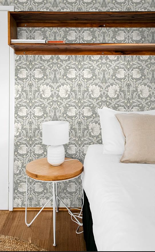 NextWall Pimpernel Floral Peel and Stick Wallpaper (Alloy Grey & Alabaster)