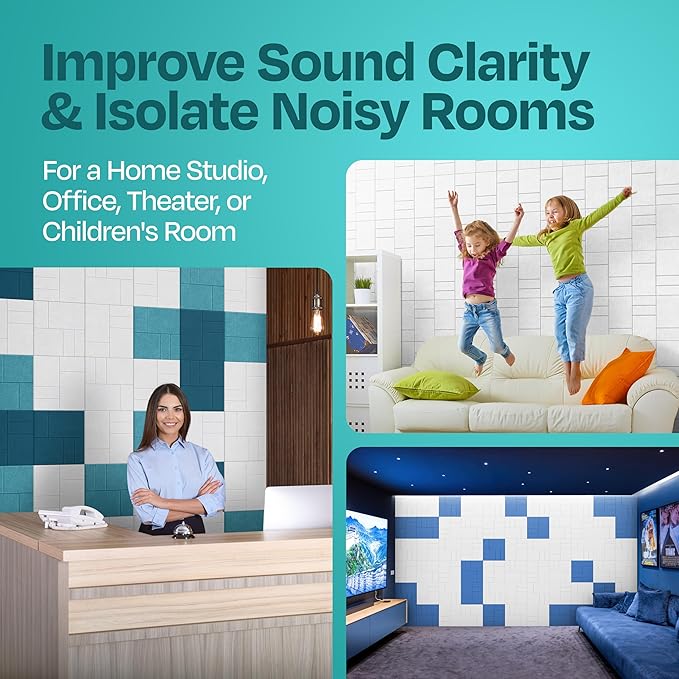 Acoustic Panels 12-Pack Soundproof Wall Panels 12"x12"x0.4" Decorative Sound Dampening for Your Home, Office, Studio, Bedroom & More with Unique GridFrame Carving [White]