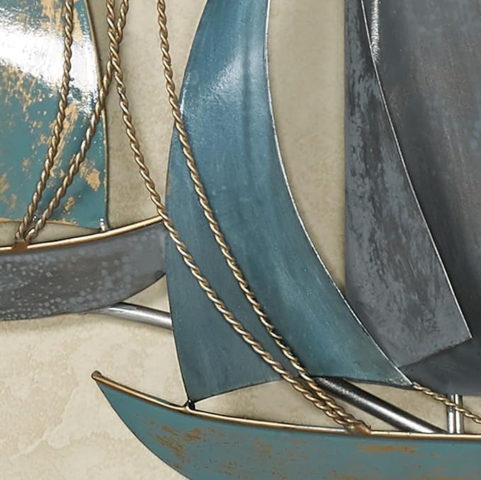 Afternoon Regatta Sailboat Wall Sculpture | Dimensional Nautical Sail Boat Coastal Metal Wall Art Decor | Sailboats Ocean Sea Waves Sailing Ship | Large 43 Inches Maritime Sail Boats Ships Sculpture