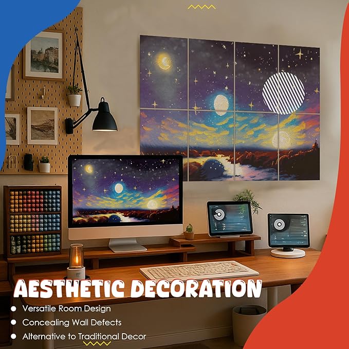 8 pack Art Acoustic Panels with Self-Adhesive,48 x 32Inches Acoustic Wall Art,Better Decorative Sound Proof Panels,Recording Studio/Home/Office Acoustical Treatment,Starry Sky