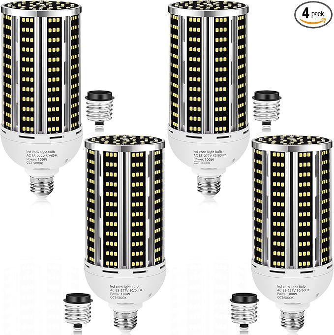 100W 4 pack LED Corn Light Bulb,(1000W Equivalent )Commercial Grade DayLight 5000K E26/E39 14200LM Medium Mogul Base LED Lamp,Large Area Lights For Outdoor Indoor Garage Warehouse Factory Bay Light