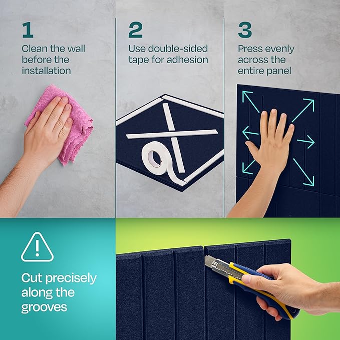 Acoustic Panels 12-Pack Soundproof Wall Panels 12"x12"x0.4" Decorative Sound Dampening for Your Home, Office, Studio, Bedroom & More with Unique LineWave Carving [Denim Blue]