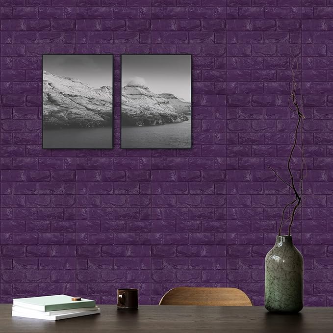 11PCS 3D Wall Panels Peel and Stick Faux Brick Wallpaper Purple Self Adhesive Foam Brick Paneling Faux Stone Wall Panels (11PCS, Purple)