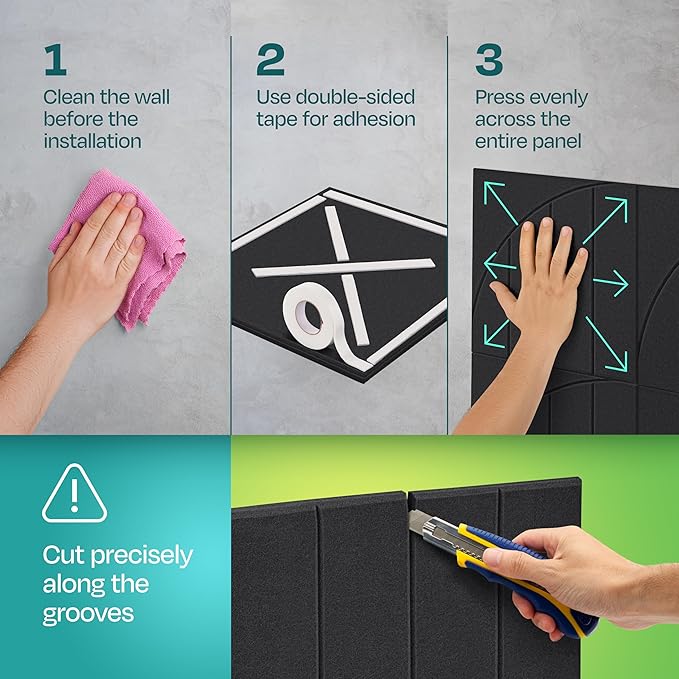 Acoustic Panels 12-Pack Soundproof Wall Panels 12"x12"x0.4" Decorative Sound Dampening for Your Home, Office, Studio, Bedroom & More with Unique ModuArc Carving [Dark Gray]