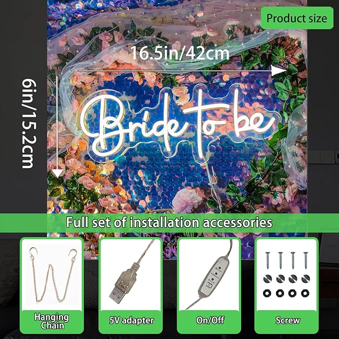 Bride To Be Neon Signs for Wall Decor, 16.5 * 6 Inches Led Neon Sign Perfect For Engagement Ceremony Wedding Decoration, Party, Bedroom, Garden, Wedding, Christmas, INSNEnN