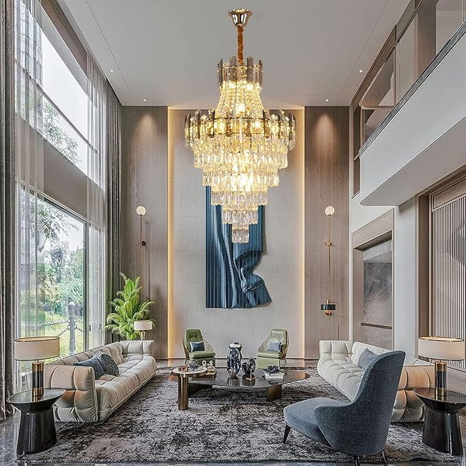 KoKo&Yukina D24 16-Light French Empire Crystal Chandeliers Living Room Crystal Chandeliers High Ceiling Room Chandelier Bedroom Chandelier Lights for Dining Room Foyer Entryway Adjustable Height