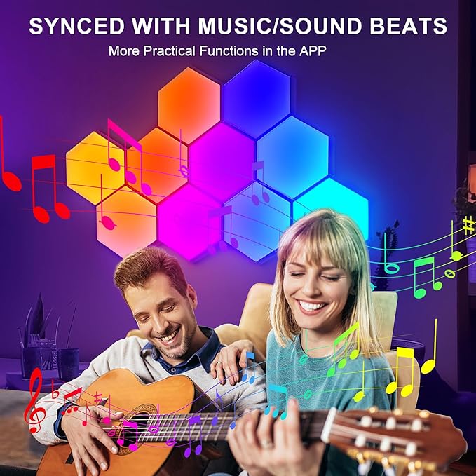 10Pcs RGB Hexagon Light Panels LED Wall Lights, Smart Modular Gaming Lights Creative Wall Lights with APP, Cool DIY Honeycomb Shape Panels Hexagon Lights with Music Sync for Indoor Decor